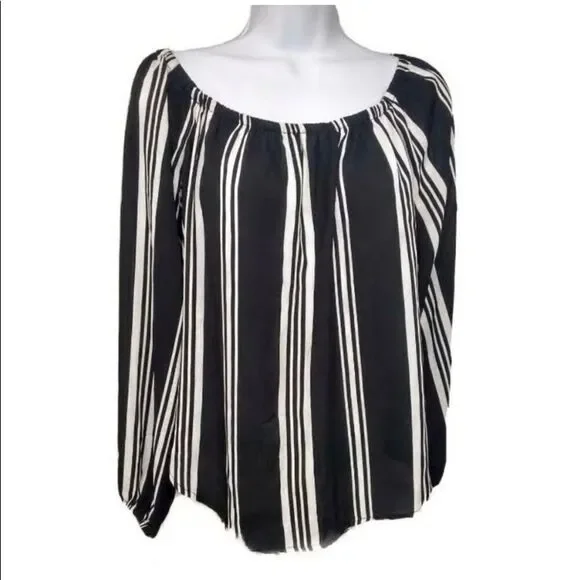 Bleuh Ciel black and white striped blouse. Wear off or on shoulders - Picture 1 of 7